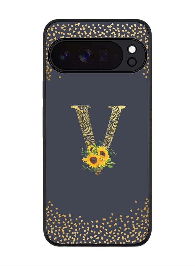 For Google Pixel 10 Pro Case,Slim fit Camera Protection, Shockproof Thin Phone cover  - Custom Floral Monogram - V  (Grey )